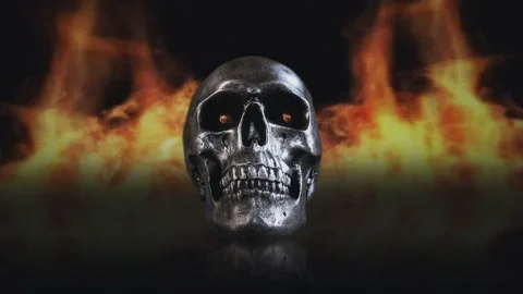 Skull Burning Flames From Hell Stock Footage 123213913