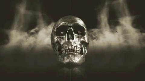 Skull Burning Flames From Hell Old Film Effect Loop Stock Footage 123220079