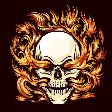 Skull Burning in Hell Fire Tattoo Illustrazione stock
