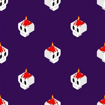Skull with candle pattern seamless. Magic candle for the ritual background. W Stock Illustration