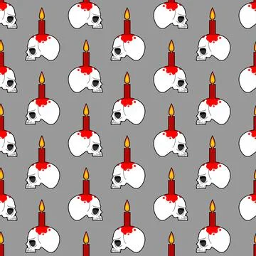 Skull with candle pattern seamless. Magic candle for the ritual background. W Stock Illustration