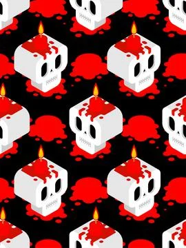 Skull with candle pattern seamless. Magic candle for the ritual background. W Stock Illustration