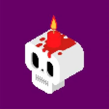 Skull with candle pixel art. 8 bit Magic candle for the ritual. pixelated Wit Stock Illustration