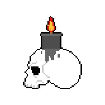 Skull with candle pixel art. 8 bit Magic candle for the ritual. pixelated Wit Stock Illustration