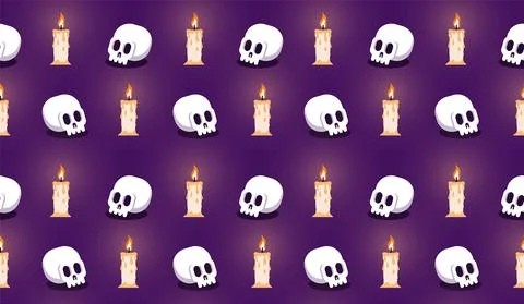 Skull with candle seamless halloween pattern Stock Illustration
