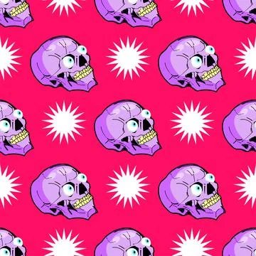Skull cartoon pattern seamless. Crazy skeleton head sketch hand drawing backg Illustrazione stock