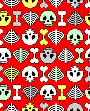 Skull cartoon Pattern seamless. funny skeleton Background. bone texture Stock Illustration