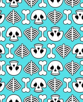 Skull cartoon Pattern seamless. funny skeleton Background. bone texture Stock Illustration