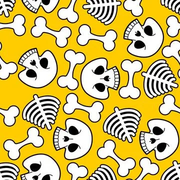 Skull cartoon Pattern seamless. funny skeleton Background. bone texture Stock Illustration