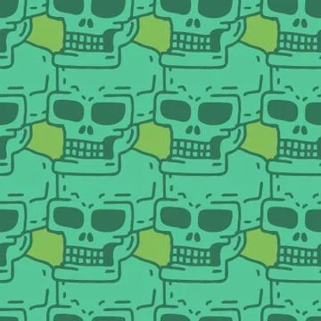 Skull cartoon seamless pattern. Skeleton head drawing ornament. Medicine back Stock Illustration