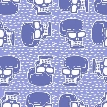 Skull cartoon seamless pattern. Skeleton head drawing ornament. Medicine back Stock Illustration