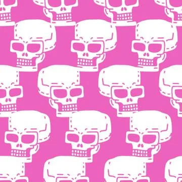 Skull cartoon seamless pattern. Skeleton head drawing ornament. Medicine back Stock Illustration