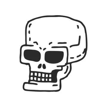Skull cartoon. Skeleton head drawing on white background Stock Illustration