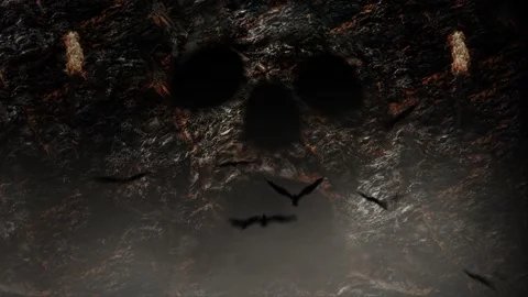 Skull Cave Bat Flight Background 4K Loop Stock Footage 319968218