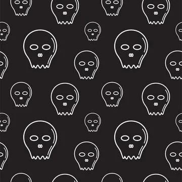 Skull character Seamless pattern design template. White outline design styl.. Illustrazione stock