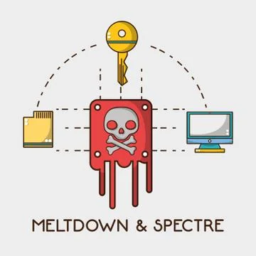 Skull chip with computer technology and key Illustrazione stock