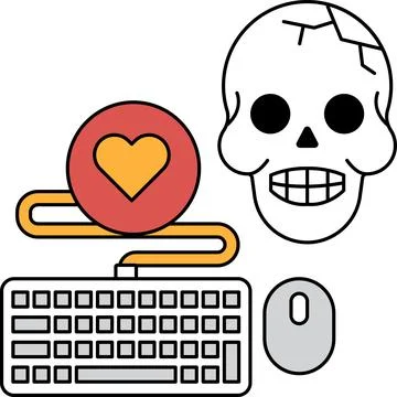 A skull is on a computer keyboard and mouse Stock Illustration