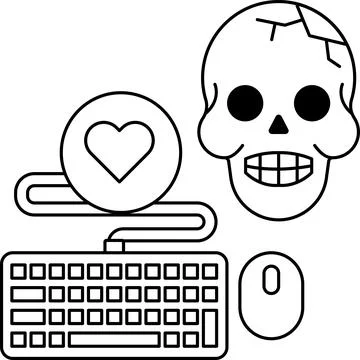 A skull is on a computer keyboard and mouse Stock Illustration