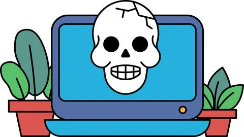 A skull is on a computer monitor 스톡 일러스트