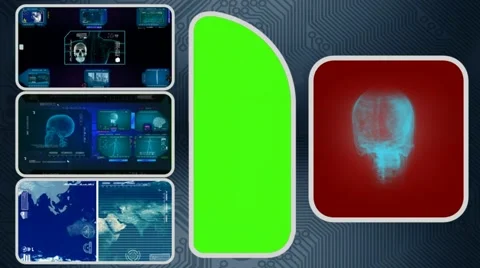 Skull - Computer Scanning - Human detector - World - blue 03 Stock Footage 62881975