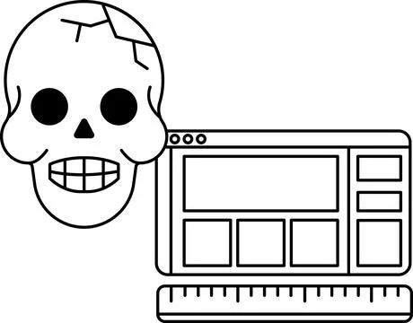 A skull is on a computer screen with a ruler next to it Stock Illustration