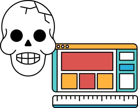 A skull is on a computer screen with a ruler next to it Stock Illustration