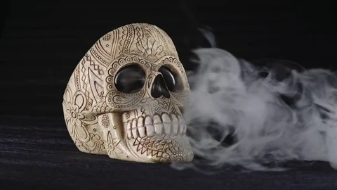 Skull covered in smoke on a dark background. Stock Footage 83391510