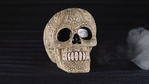 Skull covered in smoke on a dark background. Stock Footage 83391582