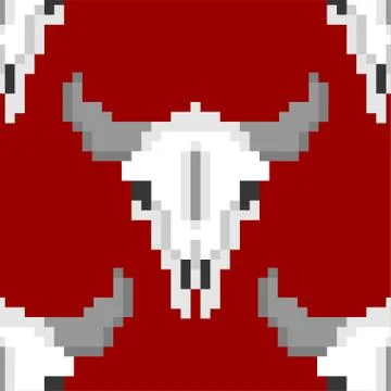 Skull cow pixel art pattern seamless. Skeleton head of bull 8 bit background. Illustrazione stock