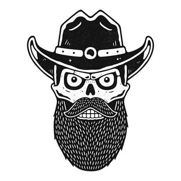 Skull cowboy with beard in hat. Stock Illustration