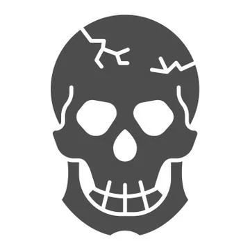 Skull with crack on forehead solid icon, halloween concept, cracked skull sign Stock Illustration