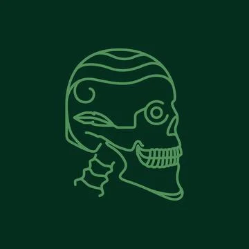Skull cranium brain pan bones leaves nature minimal logo design vector Stock Illustration