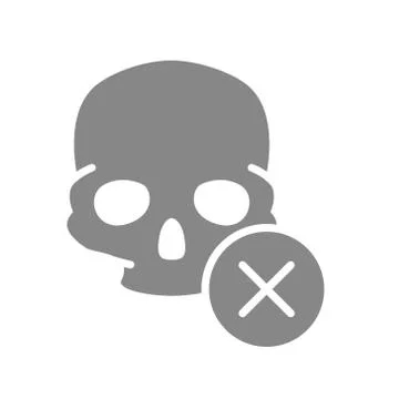 Skull with cross checkmark grey icon. Bone structure of the head, cranium symbol Stock Illustration