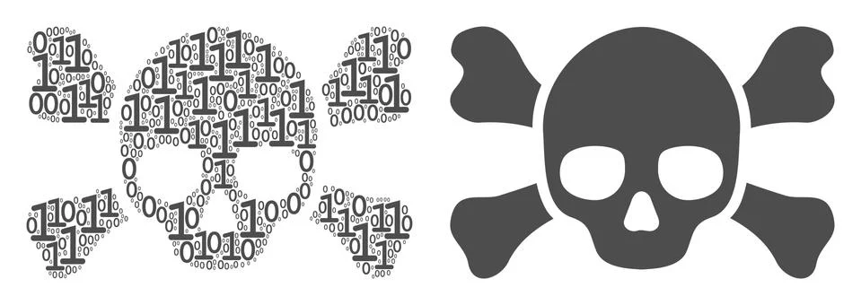 Skull Crossbones Composition of Binary Digits 스톡 일러스트