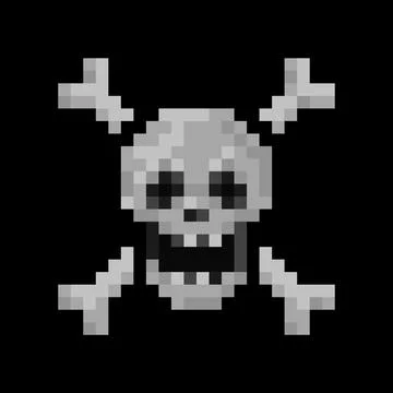 Skull crossbones pixel art icon, vector illustration. Design for stickers or Stock Illustration