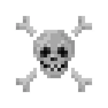 Skull with crossbones pixel illustration. 8 bit pirate symbol icon or cauti.. Stock Illustration