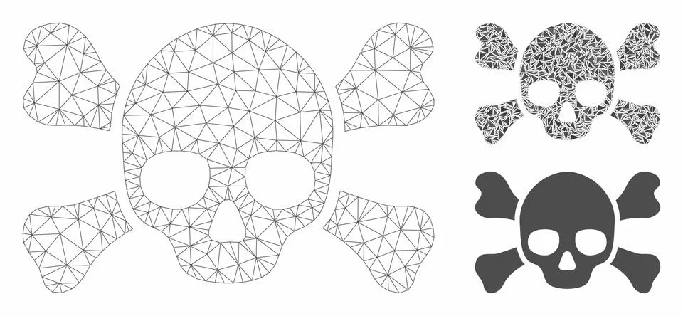 Skull Crossbones Vector Mesh Network Model and Triangle Mosaic Icon Illustrazione stock
