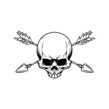 Skull with crossed arrows. Design element for poster, card, banner, emblem,.. Stock Illustration