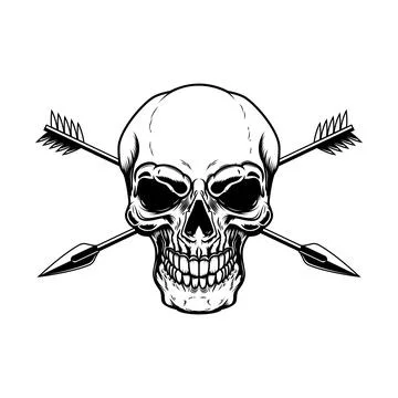Skull with crossed arrows. Design element for poster, card, banner, emblem,.. Stock Illustration