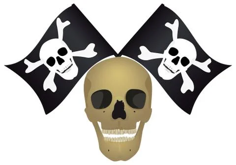 Skull with the crossed flags. Stock Illustration