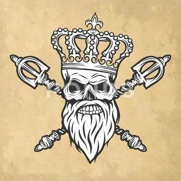 Skull, crown and scepter. Line art style. Stock Illustration