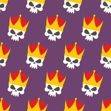 Skull Crown Seamless pattern. Vector background head skeleton Stock Illustration
