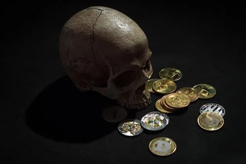 Skull with cryptocurrencies Stock Photos