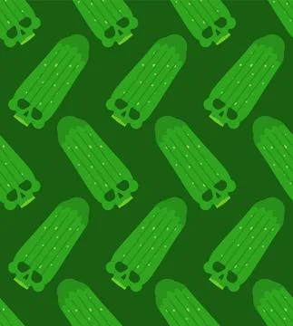 Skull Cucumber pattern seamless. Deadly scary vegetable background. vector te Stock Illustration