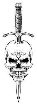 Skull Dagger Knife Tattoo Grim Reaper Illustration Stock Illustration