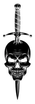 Skull Dagger Knife Tattoo Grim Reaper Illustration Stock Illustration