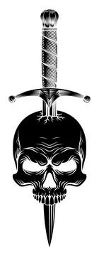 Skull Dagger Knife Tattoo Grim Reaper Illustration Stock Illustration