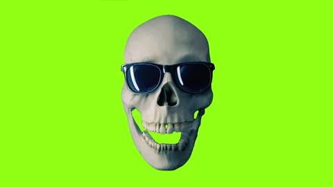 Skull With Dark Glasses Talking Green Screen Loop Stock Footage 346504642