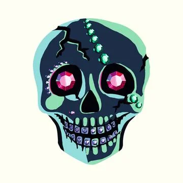 Skull decorated jewel gem with ruby eyes. 스톡 일러스트