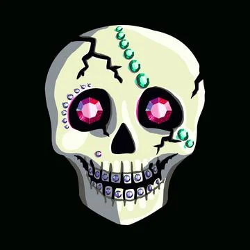 Skull decorated jewel gem with ruby eyes. 스톡 일러스트